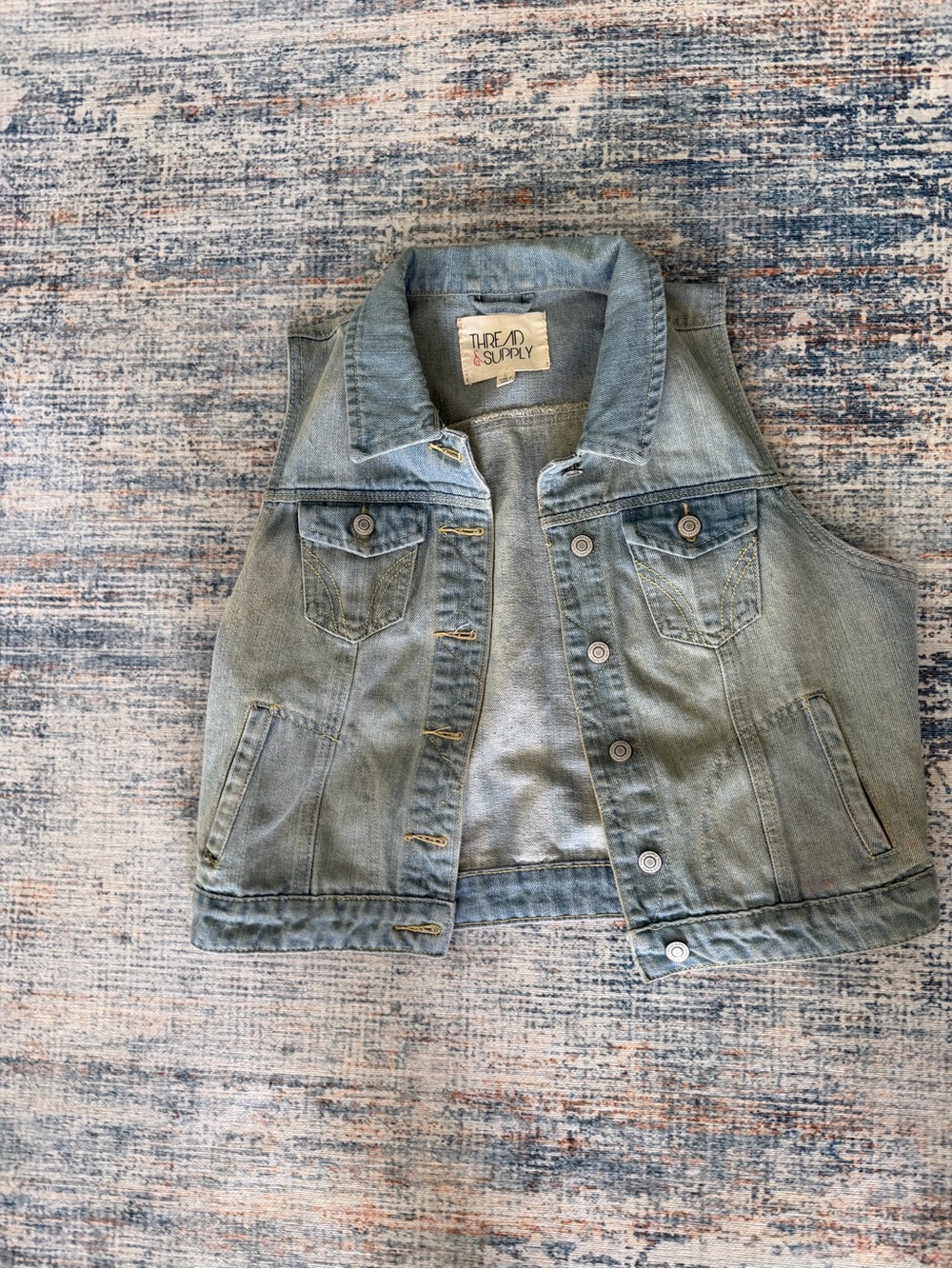 Thread & Supply Light Blue Denim Vest with Button Front
